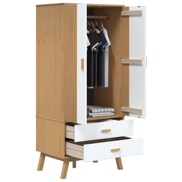 Kleiderschrank Kiefer Massivholz Weiß Braun 172cm