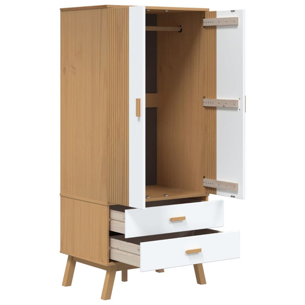 Kleiderschrank Kiefer Massivholz Weiß Braun 172cm