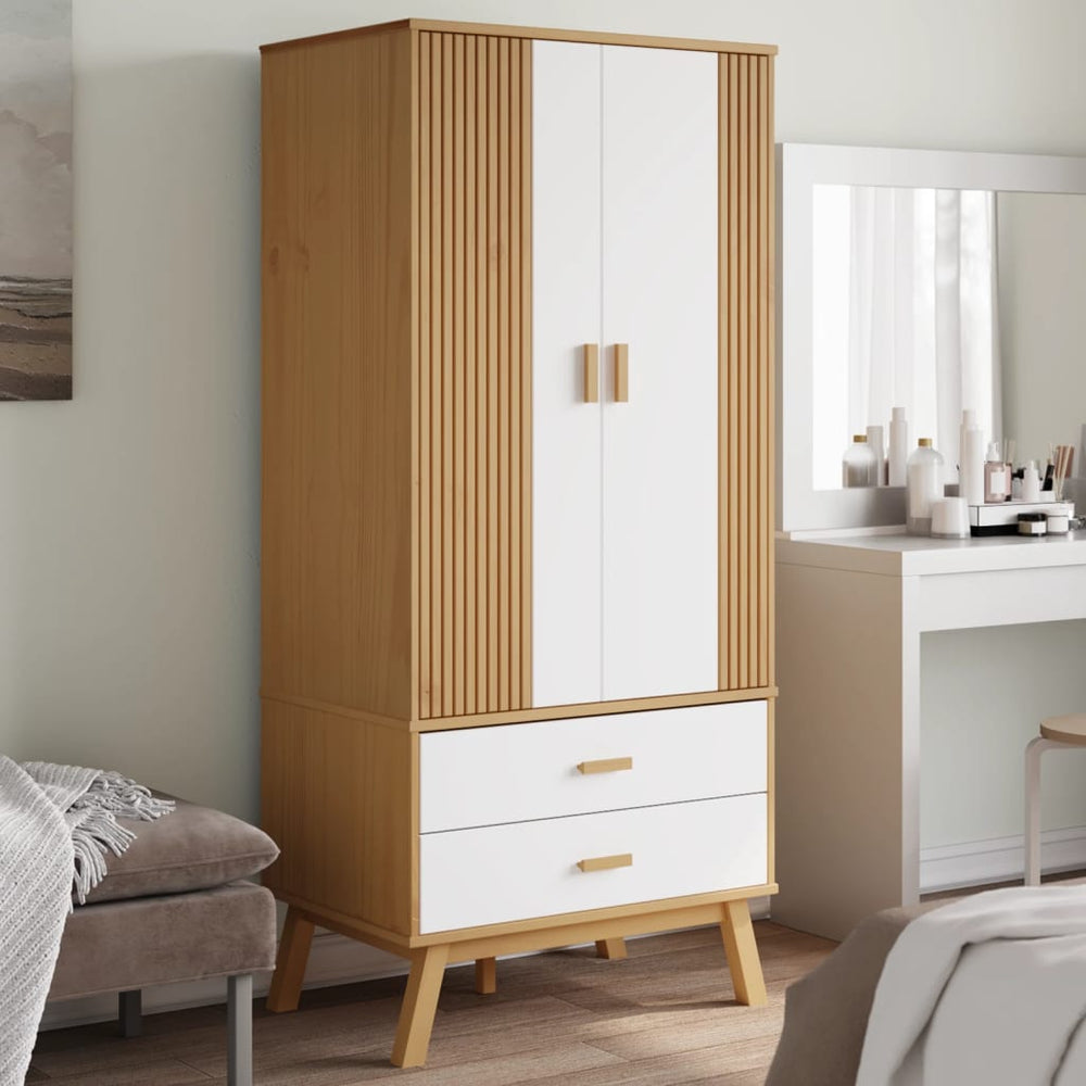 Kleiderschrank Kiefer Massivholz Weiß Braun 172cm