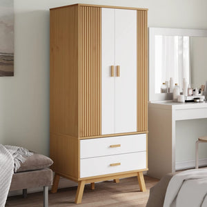 Kleiderschrank Kiefer Massivholz Weiß Braun 172cm