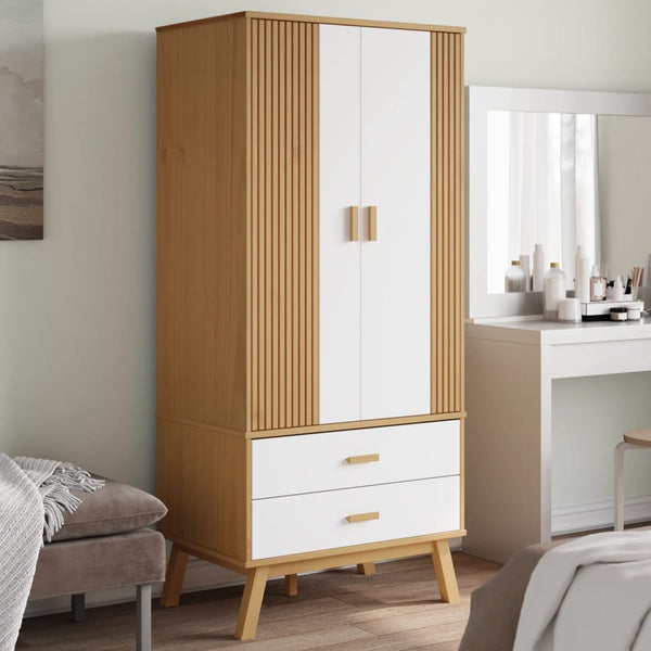 Kleiderschrank Kiefer Massivholz Weiß Braun 172cm