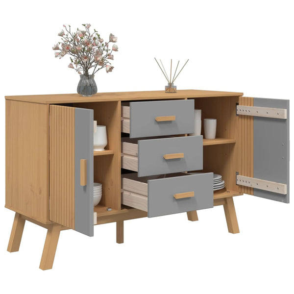 Sideboard OLDEN Grau Braun Kiefer Massivholz 114cm