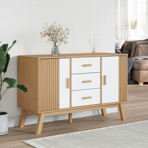 Sideboard Kiefer Massivholz Weiß/Braun 114cm