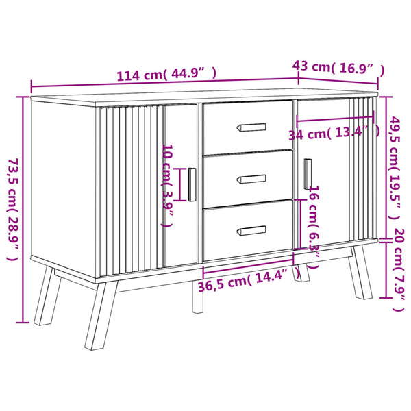 Sideboard Kiefer Massivholz Weiß/Braun 114cm