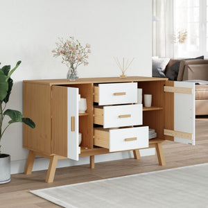 Sideboard Kiefer Massivholz Weiß/Braun 114cm