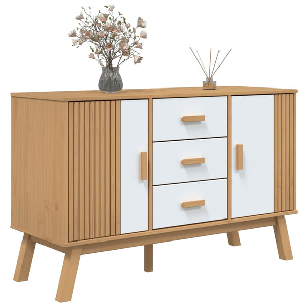 Sideboard Kiefer Massivholz Weiß/Braun 114cm