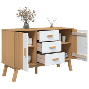 Sideboard Kiefer Massivholz Weiß/Braun 114cm