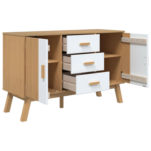 Sideboard Kiefer Massivholz Weiß/Braun 114cm