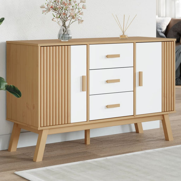 Sideboard Kiefer Massivholz Weiß/Braun 114cm