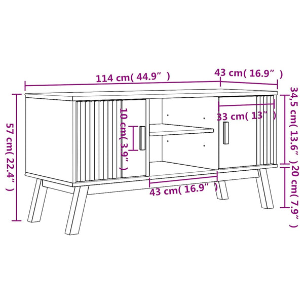 TV-Schrank Kiefer Massivholz Braun 114 cm
