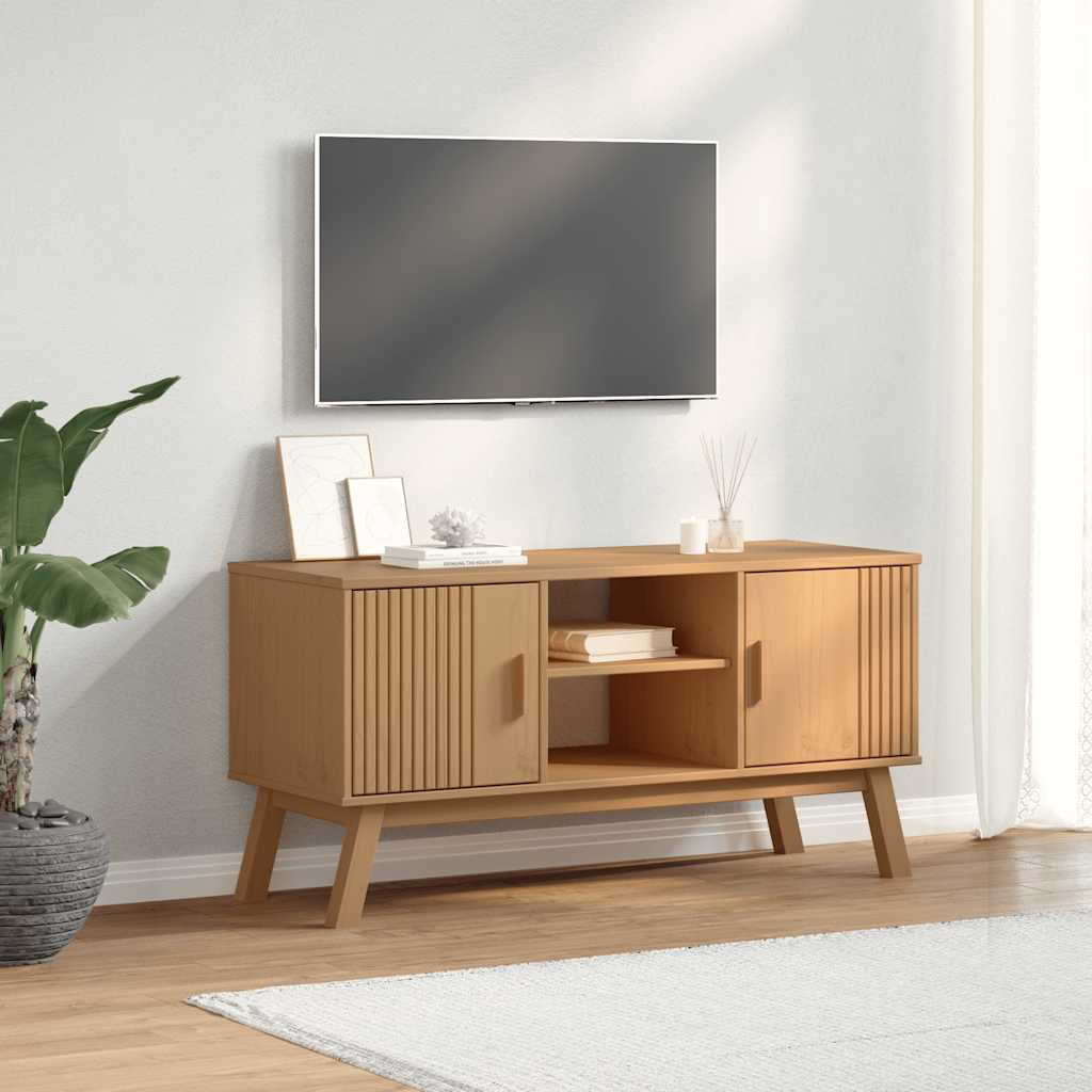 TV-Schrank Kiefer Massivholz Braun 114 cm