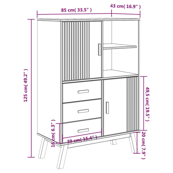 Highboard OLDEN Braun Kiefer Massivholz 85x125 cm