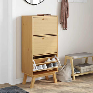 Schuhschrank Kiefer Massivholz Braun 55x120 cm