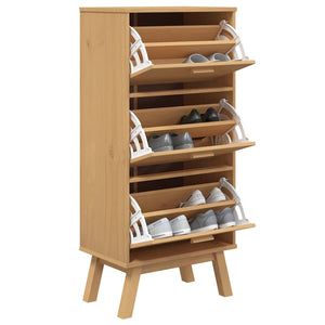 Schuhschrank Kiefer Massivholz Braun 55x120 cm