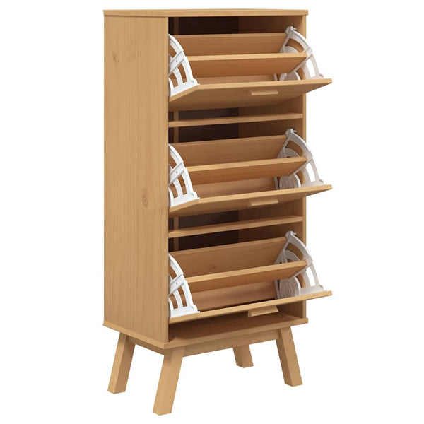 Schuhschrank Kiefer Massivholz Braun 55x120 cm