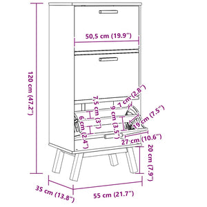 Schuhschrank Kiefer Massivholz Braun 55x120 cm