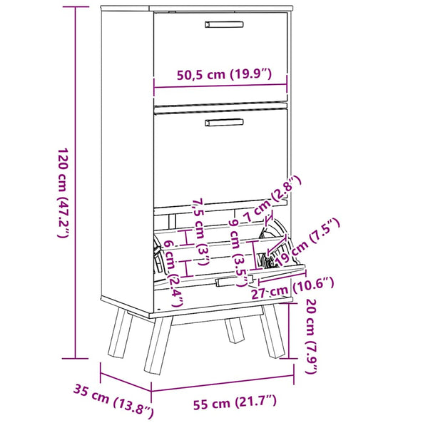 Schuhschrank Kiefer Massivholz Braun 55x120 cm
