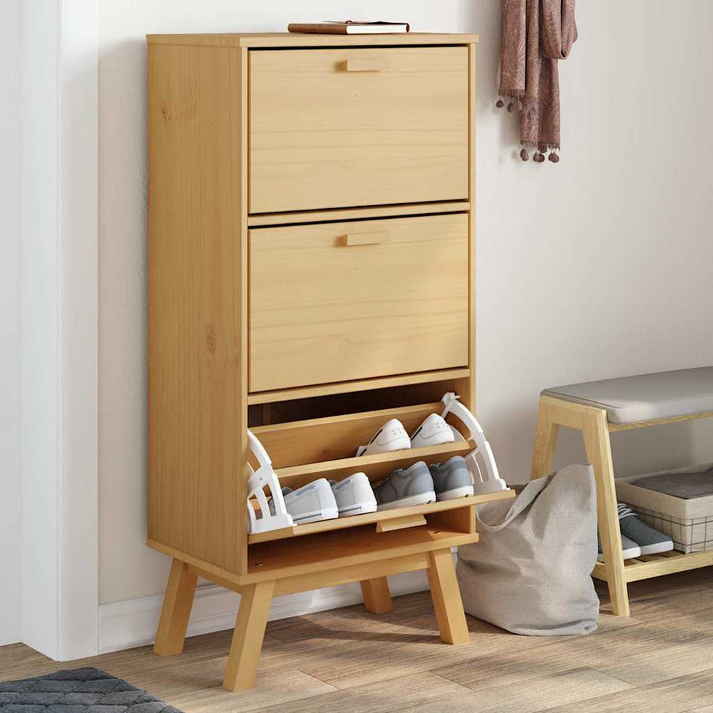 Schuhschrank Kiefer Massivholz Braun 55x120 cm