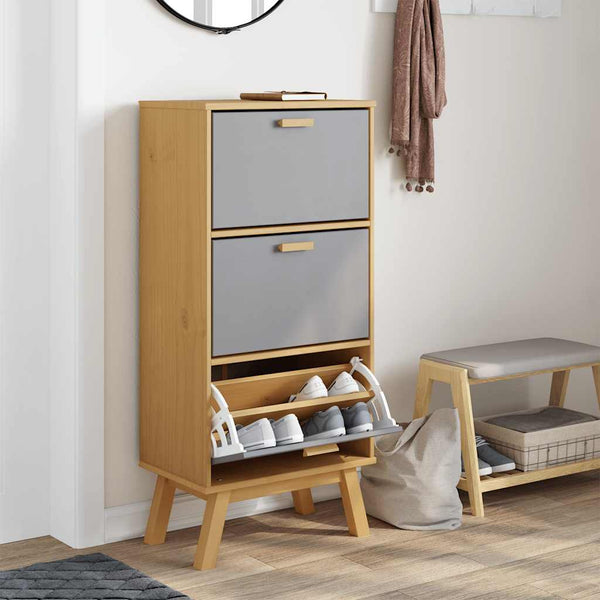 Schuhschrank OLDEN Grau Braun Kiefer Massivholz 55x120cm