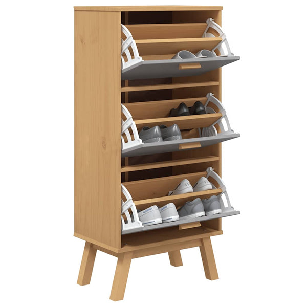Schuhschrank OLDEN Grau Braun Kiefer Massivholz 55x120cm