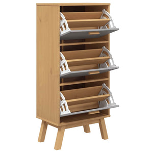 Schuhschrank OLDEN Grau Braun Kiefer Massivholz 55x120cm