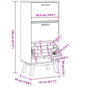 Schuhschrank OLDEN Grau Braun Kiefer Massivholz 55x120cm
