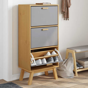 Schuhschrank OLDEN Grau Braun Kiefer Massivholz 55x120cm