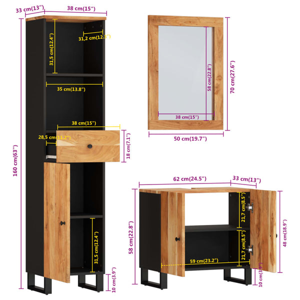 vidaXL Ensemble de meubles de salle de bain 3 pcs Bois d'acacia massif