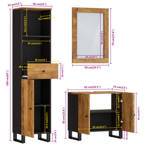 vidaXL 3-Piece Bathroom Furniture Set Solid Mango Wood