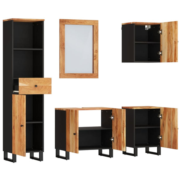 5-teiliges Badmöbel-Set aus Akazienholz