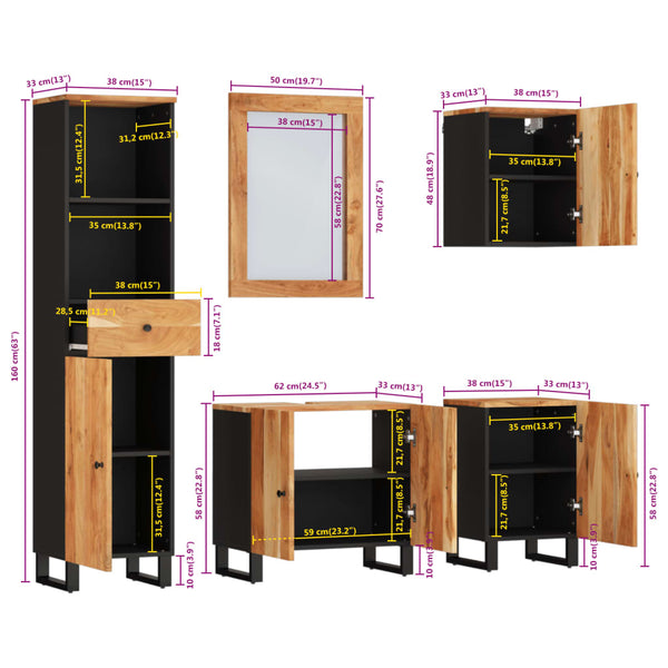 5-teiliges Badmöbel-Set aus Akazienholz