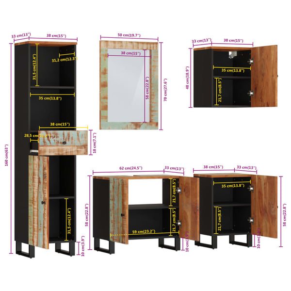 vidaXL Ensemble de meubles de salle de bain 5 pcs Bois de récupération massif