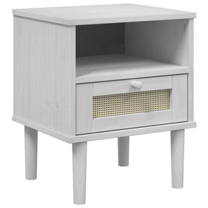 Nachttisch SENJA Rattan Weiß Kiefer Massivholz