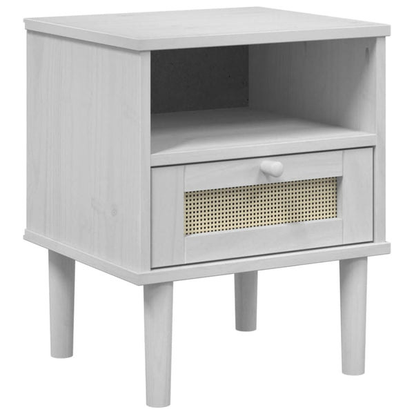 Nachttisch SENJA Rattan Weiß Kiefer Massivholz