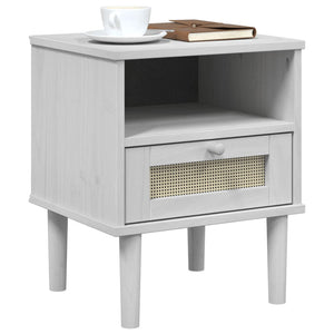 Nachttisch SENJA Rattan Weiß Kiefer Massivholz