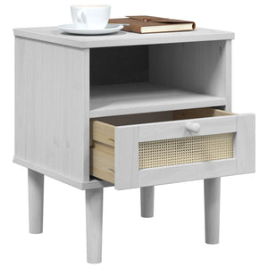 Nachttisch SENJA Rattan Weiß Kiefer Massivholz