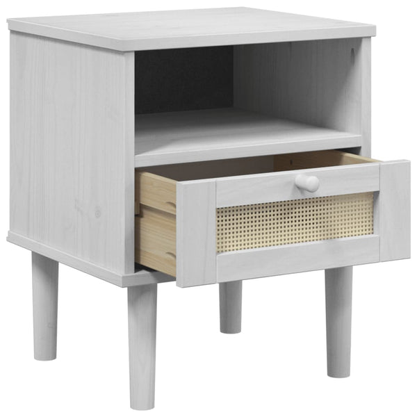 Nachttisch SENJA Rattan Weiß Kiefer Massivholz