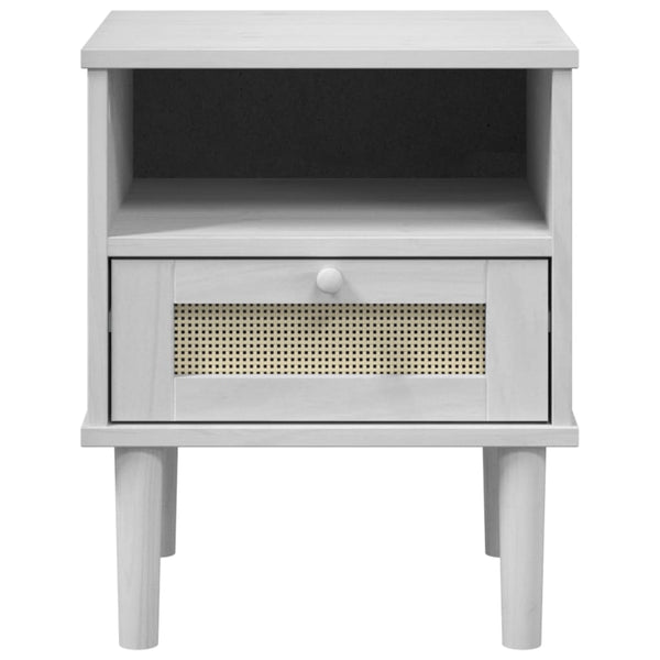 Nachttisch SENJA Rattan Weiß Kiefer Massivholz