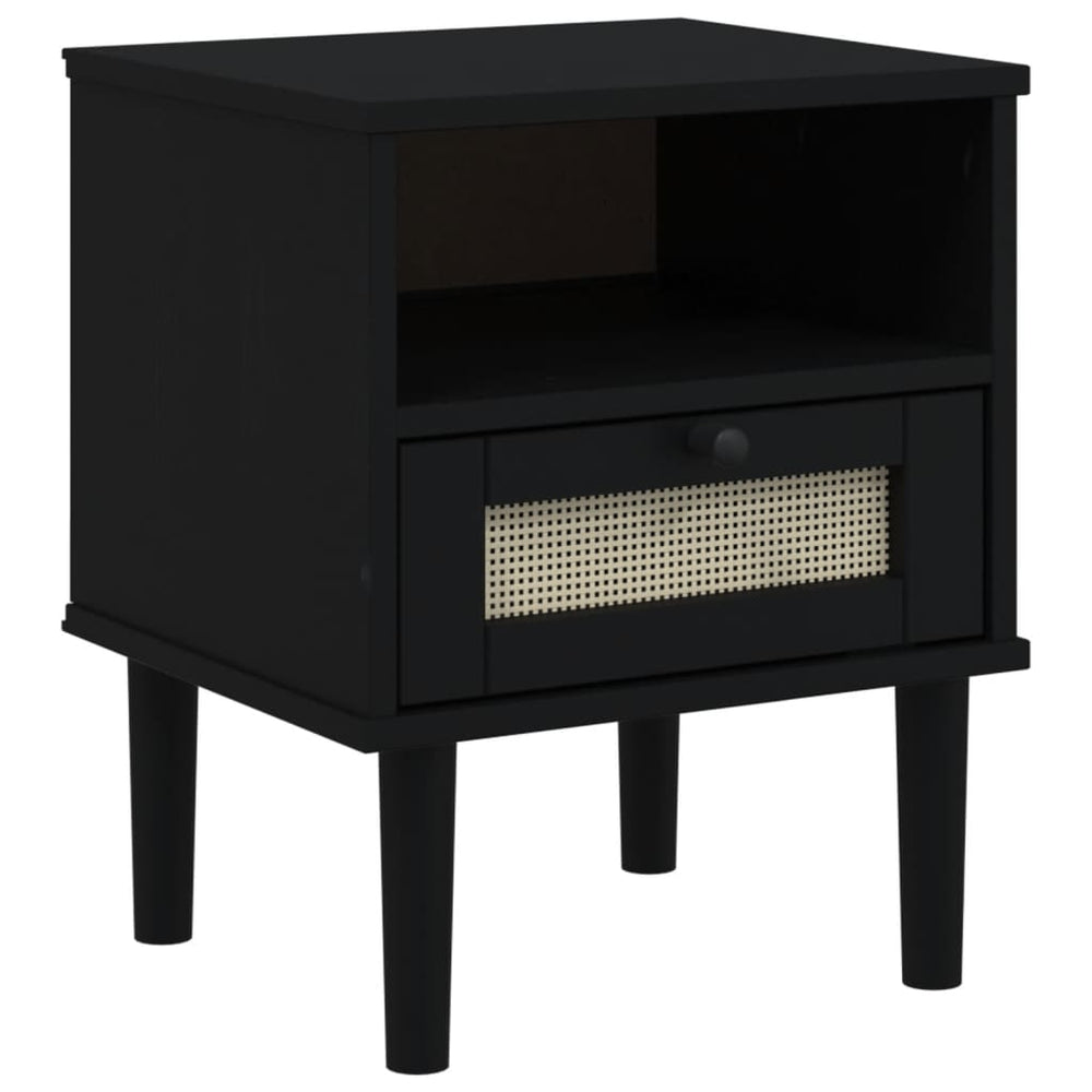 vidaXL Nightstand SENJA Rattan-Look Black 40x35x48 Solid Pine Wood