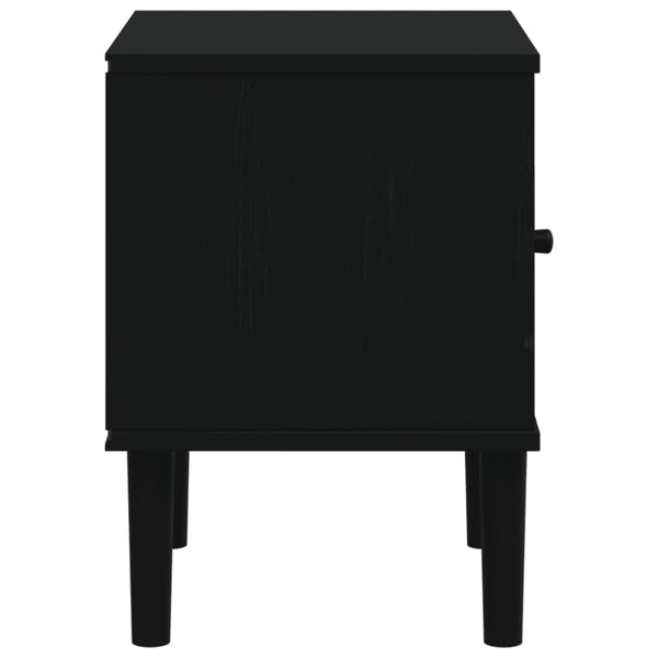 Nachttisch SENJA Rattan-Optik Schwarz Kiefer Massivholz