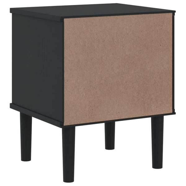 Nachttisch SENJA Rattan-Optik Schwarz Kiefer Massivholz