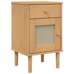 Nachttisch Kiefer Massivholz Rattan-Look Braun