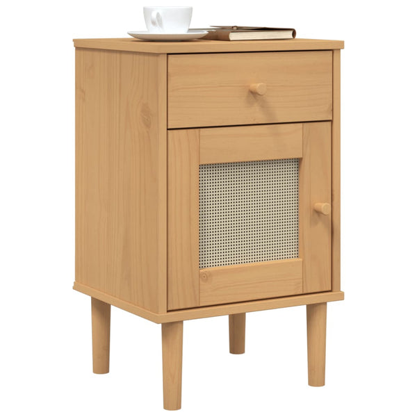 Nachttisch Kiefer Massivholz Rattan-Look Braun