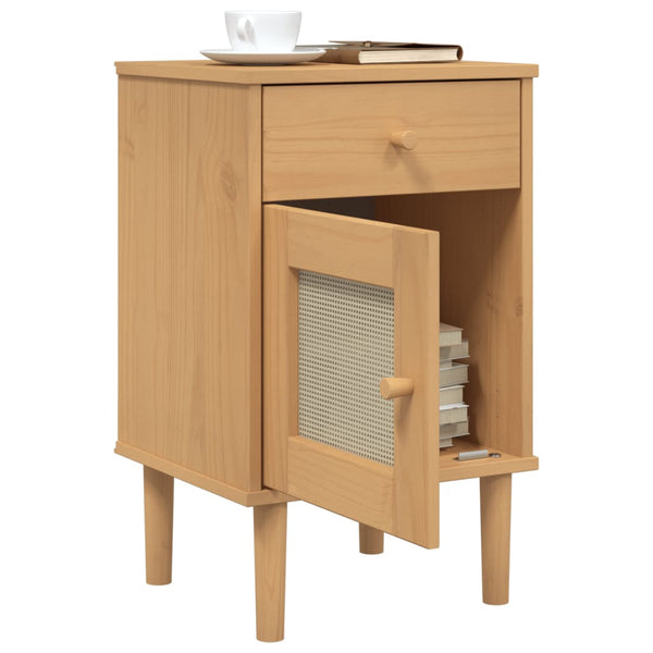 Nachttisch Kiefer Massivholz Rattan-Look Braun
