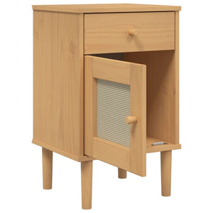Nachttisch Kiefer Massivholz Rattan-Look Braun