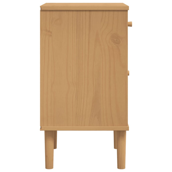 Nachttisch Kiefer Massivholz Rattan-Look Braun