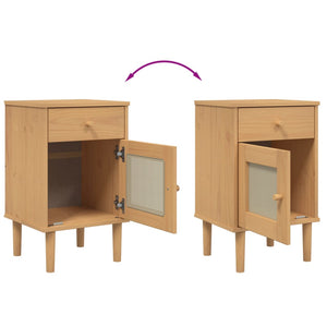 Nachttisch Kiefer Massivholz Rattan-Look Braun