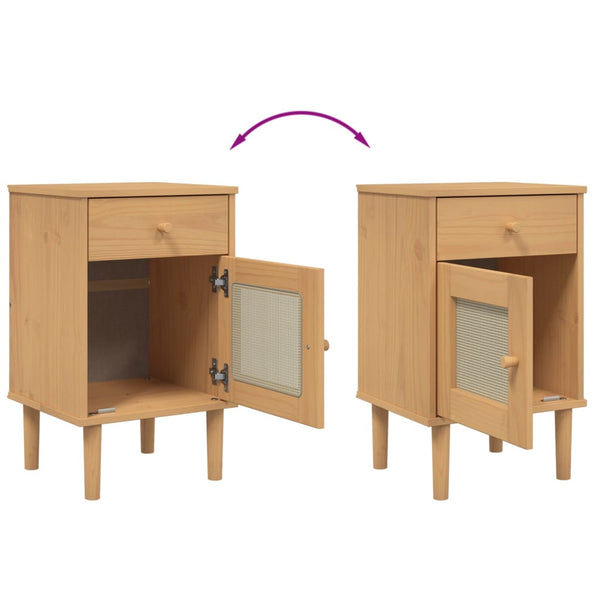 Nachttisch Kiefer Massivholz Rattan-Look Braun