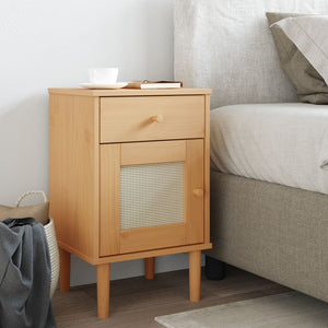 Nachttisch Kiefer Massivholz Rattan-Look Braun