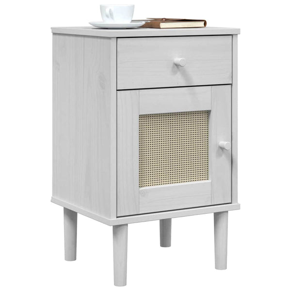 Nachttisch SENJA Rattan Weiß Kiefer 40x35x65 cm